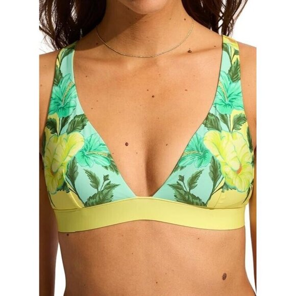 Seafolly Standard Longline Tri Bikini Top Swimsuit Garden Party Limelight 10 NWT - Picture 3 of 4